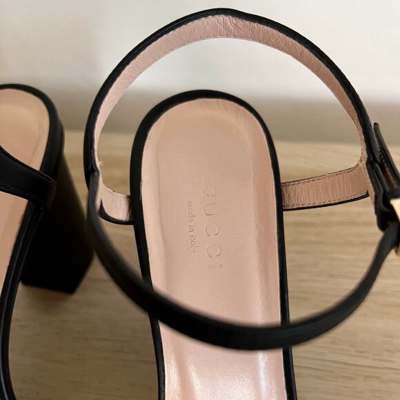 Gucci Horsebit Black Leather Block Heel Sandals Size 37 Made in Italy - Picture 5 of 11